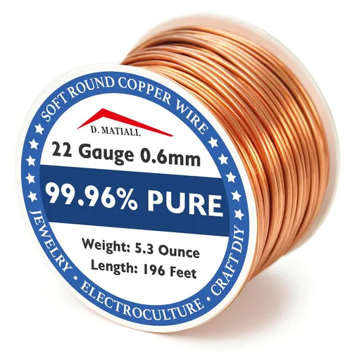 Alambre de cobre 99.95% puro, calibre 22, 0.6mm, carrete de 196 pies de 5.3 onzas, alambre de cobre suave C11000 para manualidades, jardinería,