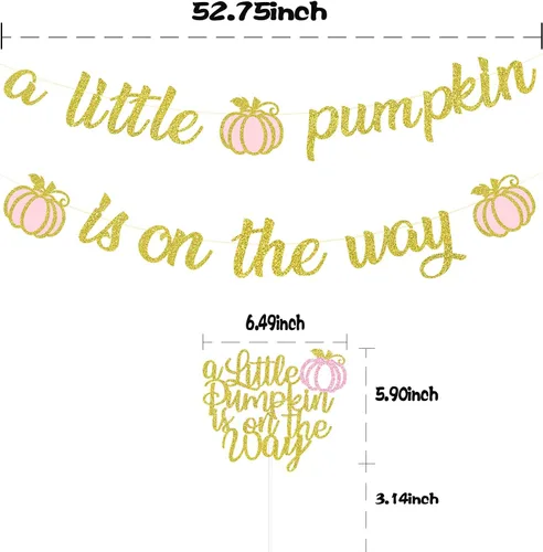 Miniatura 5 de Cartel dorado con purpurina de una pequeña calabaza y decoración para tartas, decoraciones de baby shower para niñas, suministros de fiesta