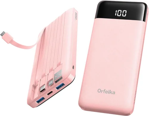 Miniatura 12 de Orfeika Cargador de teléfono portátil, Banco de energía portátil de 10000mAh con cables incorporados, paquete de batería esencial para viajes