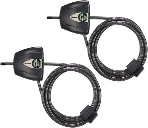 Master Lock Candado de cable de acero pitón negro con llaves, cámara antirrobo resistente y cable de bloqueo de kayak, paquete de 2, 8417T