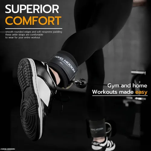 Miniatura 5 de AOHO MOOON Correas de tobillo ajustables y cómodas para máquinas de cable para mujeres, correa de pierna para gimnasio, tobillera para glúteos, Negro