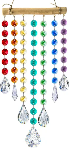 Miniatura 10 de Adorno colgante de prisma de cristal atrapasol de 13 pulgadas para árbol de Navidad, campanillas de viento de cristal, cadena de cuentas de vidrio