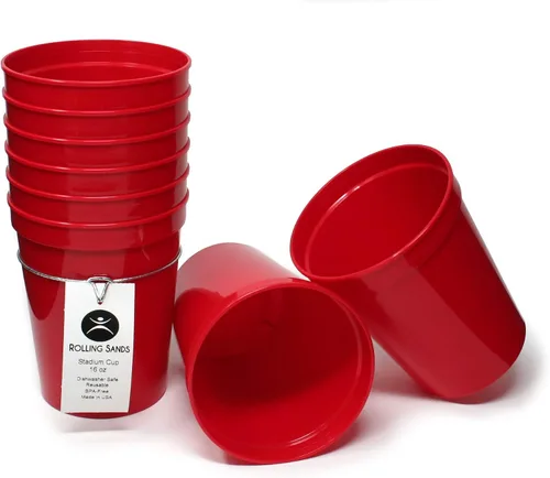 Miniatura 22 de Rolling Sands Vasos de plástico reutilizables para estadios de 16 onzas, paquete de 8, fabricados en Estados Unidos, sin BPA, aptos para Negro