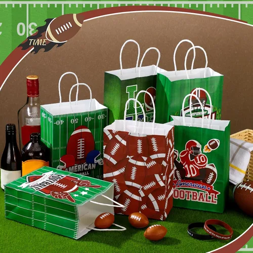 Miniatura 3 de Outus 24 bolsas de papel para fiesta de fútbol, regalo de fútbol, bolsas de papel con asas, pelota deportiva, bolsa de dulces para pelotas