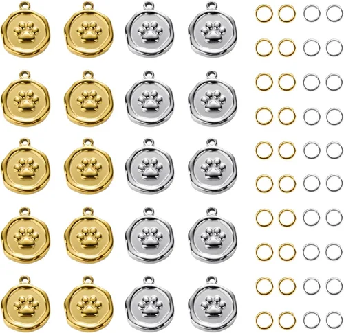 Miniatura 12 de 10pcs Gold Plated Stainless Steel Charms + 10pcs Steel Color Butterfly Charm Pendant Bulk with 40pcs Jump Rings