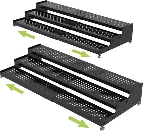 Jojocross Organizador de especias de metal para gabinete, estante de almacenamiento de especias expandible de 3 niveles, ideal para armarios de Negro