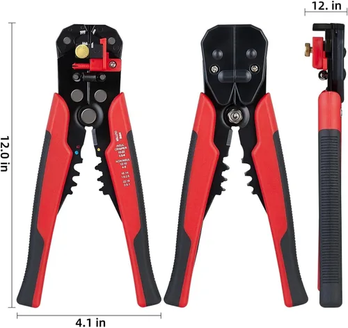 Miniatura 2 de Cortador de alambre autoajustable 5 en 1, herramienta multifuncional para prensado de cables, engarzado, corte, 10-24 AWG, 0.2-6.0 mm², (rojo)