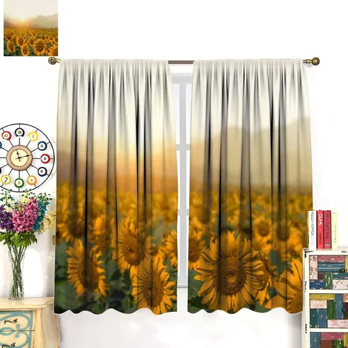 Miniatura 3 de Cortinas opacas con diseño de girasoles para ventana, puesta de sol sobre girasol, para dormitorio, sala de estar, cocina, decoración del hogar, 42