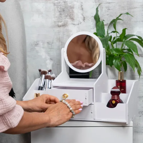 Miniatura 5 de Organizador de maquillaje de madera, organizadores de maquillaje de encimera con espejo, cajones, organizador de cosméticos para cepillos, cuidado