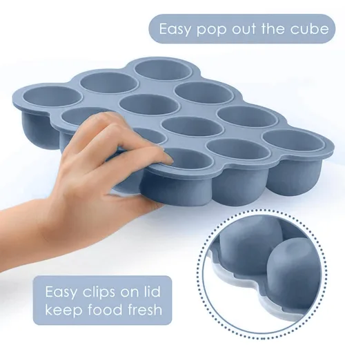 Miniatura 3 de Samuelworld Contenedor de almacenamiento de alimentos para bebés, 12 porciones x 2.5 onzas, bandeja de silicona sin BPA con tapa de clip para Azul