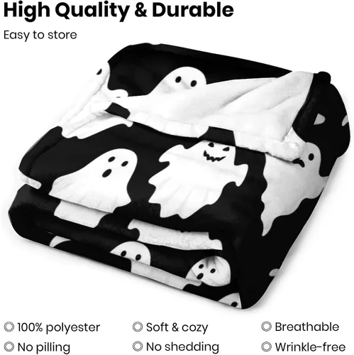 Miniatura 2 de Manta de fantasma de Halloween, linda y divertida, manta de franela suave y acogedora para sofá, cama, sofá, Halloween, espeluznante decoración