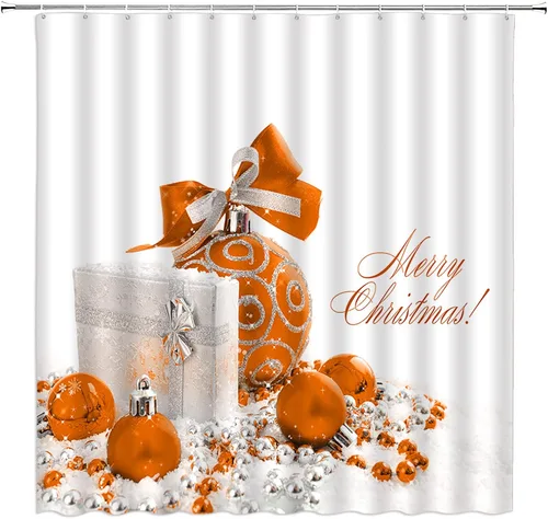 Miniatura 7 de AMFD Cortina de ducha de Feliz Navidad, bolas de Navidad azules, fantasía, vacaciones de invierno, feliz año nuevo, blanco, juego de decoración