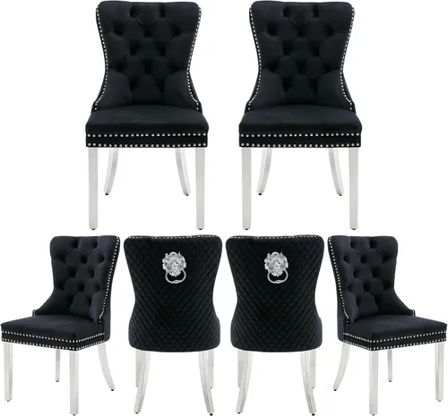 Miniatura 24 de Juego de 2 sillas de comedor de terciopelo, sillas de comedor tapizadas, sillas modernas de mediados de siglo con respaldo capitoné de enrejado