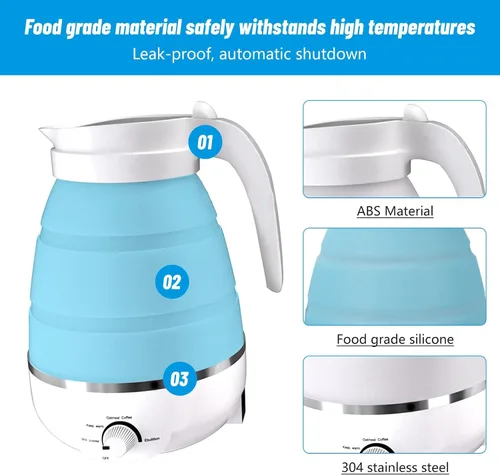 Miniatura 3 de Qivine Hervidor eléctrico plegable de viaje de 20.3 fl oz, hervidor de viaje plegable de silicona, tetera eléctrica plegable para viajes con 2 tazas
