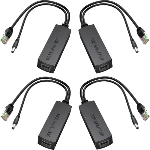 Paquete de 4 divisores PoE de 12 V 1.2 A, PoE activo a 0.083 in de CC – Cumple con IEEE 802.3af/at, hasta 328 pies de potencia a través de Ethernet,