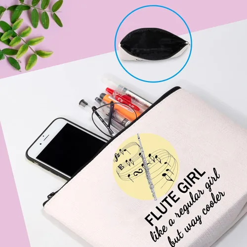 Miniatura 6 de GJTIM Flauta de regalo para amantes de la flauta, banda de marcha, bolsa de maquillaje, bolsa de viaje con cremallera para flautistas