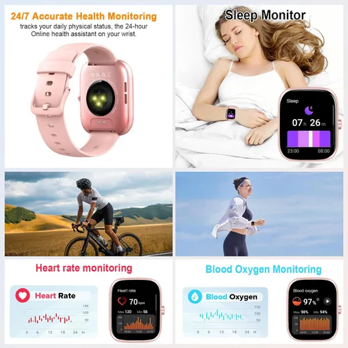 Miniatura 4 de Reloj inteligente para mujer (respuesta/hacer llamadas), reloj inteligente HD de 1.91 pulgadas con frecuencia cardíaca, monitor de sueño, podómetro