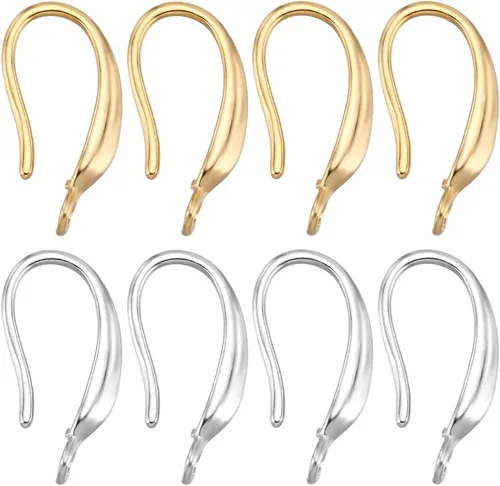 Miniatura 6 de Beebeecraft 1 caja de 30 ganchos para aretes franceses, chapados en oro de 24 quilates, ganchos de alambre con lazo para colgar peces para hacer