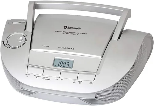 Miniatura 8 de HANNLOMAX Boombox de CD portátil HX-328CD con radio AM/FM, Bluetooth, puerto USB para reproducción de MP3, fuente de alimentación dual AC/DC Aux-in.