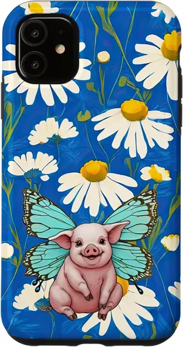 Miniatura 8 de Adorable pig piglet with butterfly wIngs daisy flower sweet Case for iPhone 12 mini