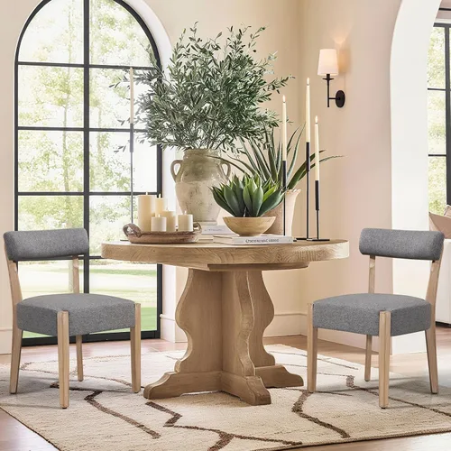 Miniatura 28 de ZJhome Sillas de comedor, paquete de 2 sillas de cocina de madera modernas de mediados de siglo con tapicería de lino, diseño tejido de respaldo