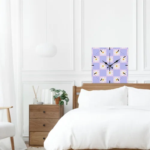 Miniatura 6 de Retro Checkered Purple Flower Small Wall Clock Clocks for Bedroom Battery Operated Wall Clock Silent Clocks Battery Operated Relojes De Pared for
