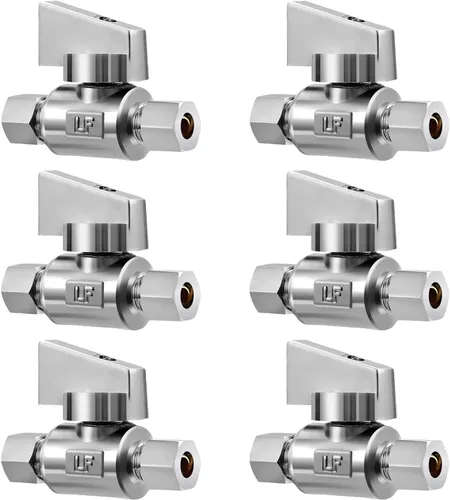 Miniatura 10 de Paquete de 2 válvulas de ángulo de compresión de 1/4 pulgadas de latón de alta calidad x 1/4 pulgadas de ángulo recto de agua de cuarto de vuelta