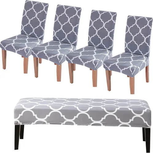 Miniatura 9 de CRFATOP 4 Piezas de Fundas Elásticas para Silla de Comedor con Funda para Banco Fundas Impresas para Silla de Comedor Fundas para Cojín de Asiento