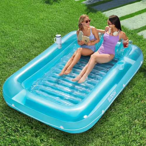 Miniatura 11 de SLOOSH Flotador inflable para adultos, con almohada, 216 x 145 cm, 4 en 1: balsa estilo tina bronceadora, camastro para tomar el sol, para fiestas