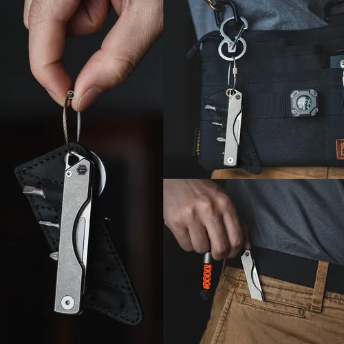 Miniatura 4 de KeyUnity KK01 Cuchillo plegable de titanio, cuchillo de bolsillo EDC con hoja reemplazable #24, para caza al aire libre, campamento, pesca