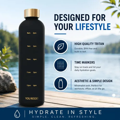 Miniatura 3 de Botella de agua de 32 onzas con tiempos para beber, botella de agua motivacional ligera con marcador de tiempo, sin BPA, reutilizable