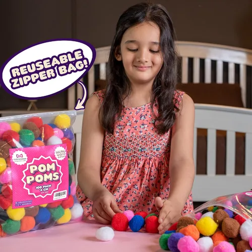 Miniatura 6 de Adeweave Pompones de 3.81 cm – 100 pompones suaves y esponjosos – Suministros de manualidades multicolores en una caja reutilizable, gran bola