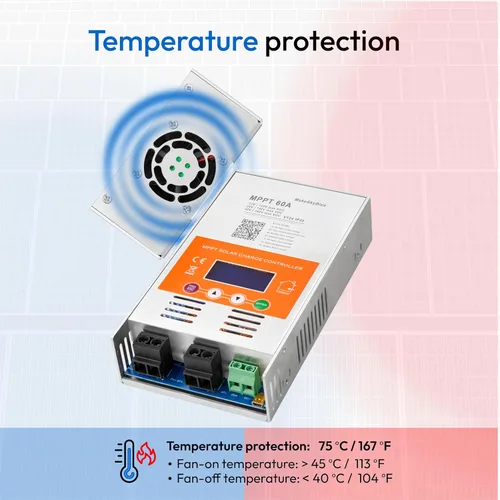 Miniatura 7 de 60A Controlador de carga solar MPPT V124 – Actualizado, detección automática de 12V/24V/48V, compatible con baterías de plomo-ácido y litio, entrada