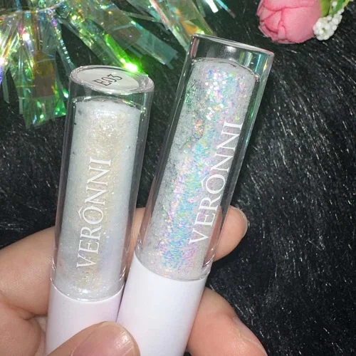 Miniatura 3 de Juego de maquillaje de lentejuelas líquidas en gel holográfico y delineador de ojos plateado, 2 piezas, resaltador líquido brillante, resistente al