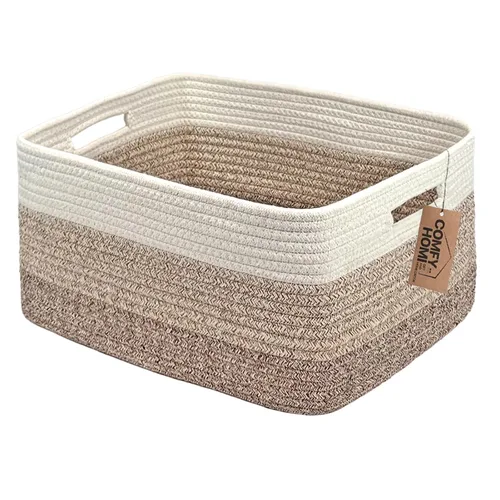 Miniatura 26 de COMFY-HOMI Cesta tejida de cuerda de algodón con asas para estantes, juguetes, libros, cestas de almacenamiento de tela para organizar, organizador