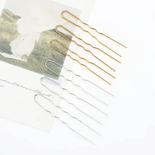 Miniatura 6 de Lawie Paquete de 40 horquillas de metal dorado plateado de 3 pulgadas en forma de U, alambre de hierro de aleación, horquillas largas, horquillas