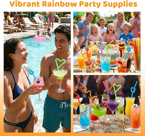 Miniatura 4 de HANSGO 360 unidades de pajitas para beber flexibles, pajitas de plástico desechables coloridas y flexibles extra largas para fiesta de cumpleaños