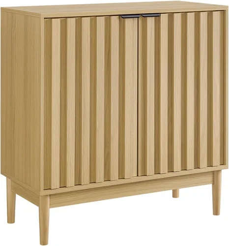 Miniatura 6 de Aparador con almacenamiento – 2 puertas acanaladas, 31.5 in de ancho, 32.7 in de alto, estante ajustable – Acento de credenza de buffet acanalado