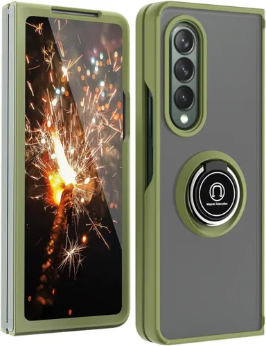 Miniatura 9 de TJS Compatible con Samsung Galaxy Z Fold 3 5G, resistente a los impactos, soporte de anillo de metal giratorio de 360 grados, funda protectora