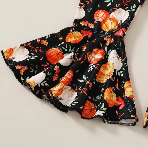 Miniatura 6 de Halloween Acción de Gracias niños ropa de calabaza pavo camiseta vestido + pantalones + diadema conjunto de otoño 3 piezas