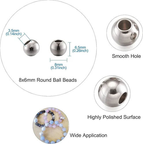 Miniatura 2 de Fashewelry 100 cuentas espaciadoras redondas de acero inoxidable Rondelle de 0.315 in pulido de metal liso para hacer joyas agujero: 0.138 in
