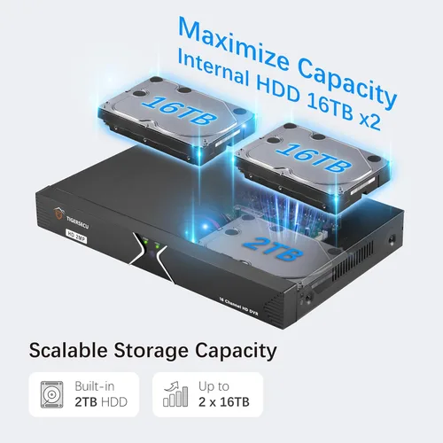 Miniatura 8 de TIGERSECU Grabador de seguridad DVR híbrido 4 en 1 de 16 canales Super HD 1080P con disco duro de 2 TB, para cámaras TVI/AHD/CVI/analógicas de 2MP