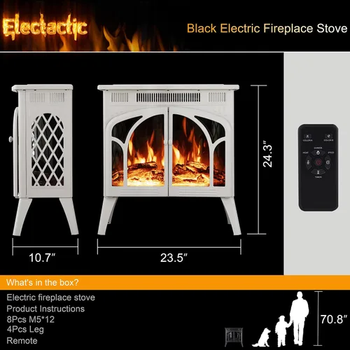 Miniatura 2 de Electactic Estufa eléctrica de chimenea de 24 pulgadas, estufa de chimenea infrarroja independiente, llama 3D controlable, 4 colores variables