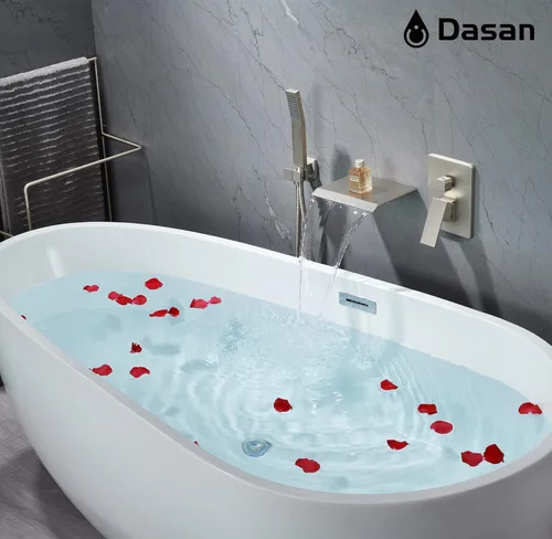Miniatura 2 de DASAN - Grifo de llenado de bañera de montaje en pared mejorado con ducha de mano, grifo de bañera moderno montado en la pared de níquel cepillado