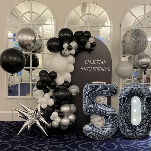 Miniatura 7 de Globos gigantes de papel de aluminio de mármol negro de 40 pulgadas, globos gigantes de helio del número 13 o 31 para decoraciones de cumpleaños
