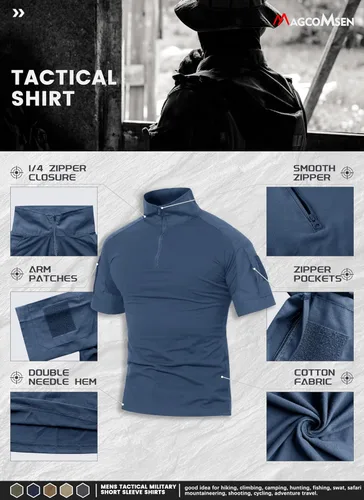 Miniatura 52 de MAGCOMSEN Camisas militares tácticas para hombre con cremallera de 1/4, manga corta, ajustada, camisa de camuflaje