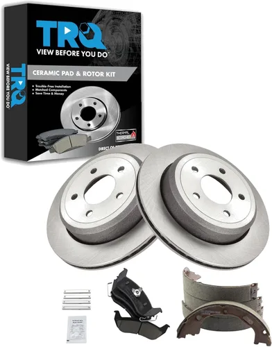 Miniatura 65 de TRQ Kit de pastillas de freno y rotor Posi trasero premium con zapatas de estacionamiento para camión GM SUV