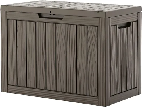 Miniatura 15 de EasyUp Caja de almacenamiento al aire libre de 30 galones, caja de resina para muebles, herramientas de jardín, cajas de almacenamiento exteriores