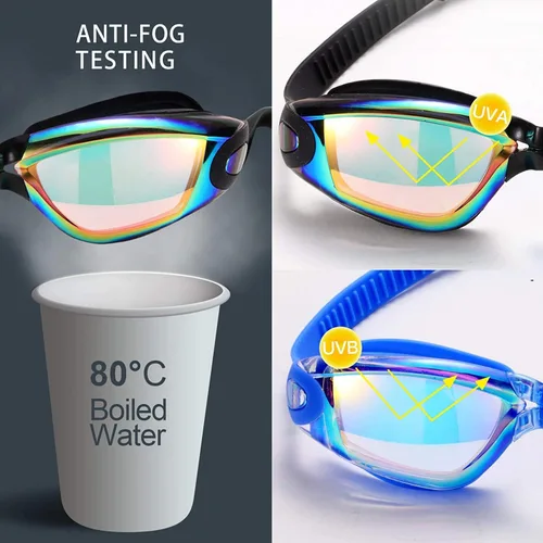 Miniatura 6 de Gafas de natación, paquete de 2 gafas de natación para adultos, hombres, mujeres, jóvenes, niños Negro/Azul (espejado)