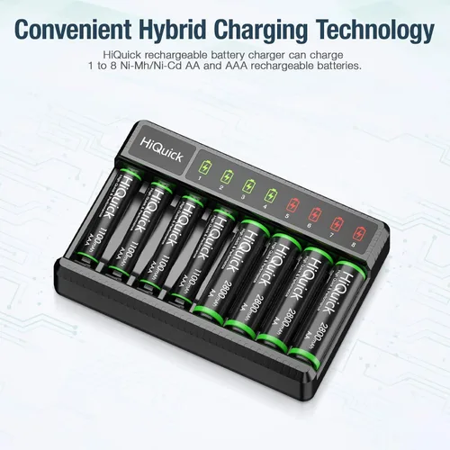 Miniatura 3 de HiQuick Cargador de batería inteligente de 8 bahías con batería 4AA y 4AAA + 16 pilas recargables AAA